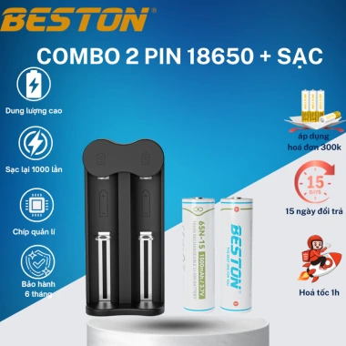 Vĩ 2 Pin Sạc Beston 18.650 3.7V 1.200/1.500mAh Đầu Nhỏ - Sạc Pin M7.001 Giá 48.000đ