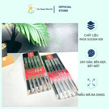 Vỉ 5 Đôi Đũa Inox SUS304 Hàn Quốc - Cao Cấp, Bền Đẹp, Không Rỉ, Giá 151,000 VND