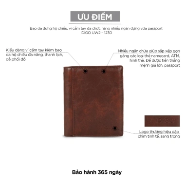 Ví cầm tay đa ngăn IDIGO UW2 1.230 - Đựng passport, thẻ, tiền, giảm giá 17%