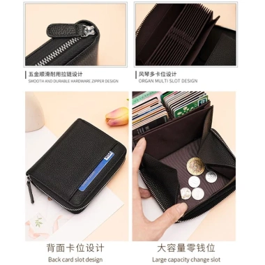 Ví Da Bò 24 khe cắm nội tạng, túi tiền xu rộng, mở lớn, chống trộm RFID