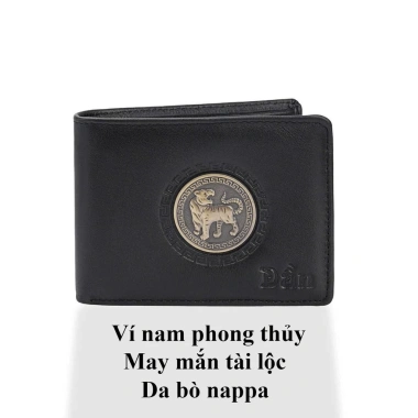 Ví da bò nappa 12 con giáp khóa đồng 3D May mắn, tài lộc, bóp tiền thẻ, hình Tuất 4 2