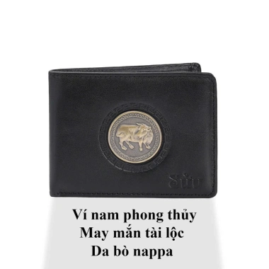 Ví da bò nappa 12 con giáp khóa đồng 3D May mắn, tài lộc, bóp tiền thẻ, hình Tuất 4 8