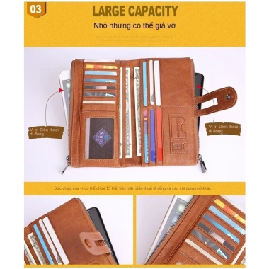 Ví da bò thật chống trộm VNA1.016 bảo vệ điện thoại tiền thẻ ngân hàng cao cấp 4