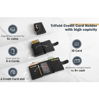 Ví Da Chính Hãng - Hộp Nhôm RFID Chống Trộm Bàn Chải Hợp Kim Microfiber Dây Kéo 266k 3