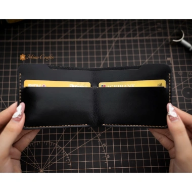 Ví da nữ mini thủ công - Minimalist da bò nhập khẩu màu đen, handmade, giảm còn 200.000đ