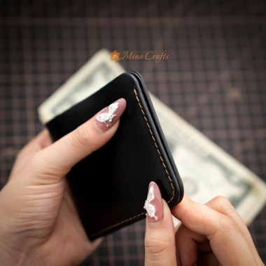 Ví da nữ mini thủ công - Minimalist da bò nhập khẩu màu đen, handmade, giảm còn 200.000đ