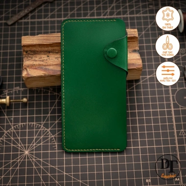 Ví Dài Da Bò Thật Nam Nữ Mino Crafts - Khâu tay, cúc bấm, cao cấp - Giá 300k