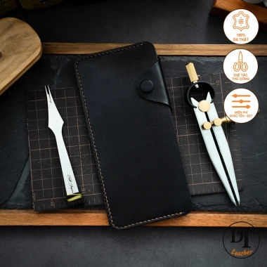 Ví Dài Da Bò Thật Nam Nữ Mino Crafts - Khâu tay, cúc bấm, cao cấp - Giá 300k