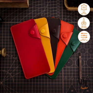 Ví Dài Da Bò Thật Nam Nữ Mino Crafts - Khâu tay, cúc bấm, cao cấp - Giá 300k