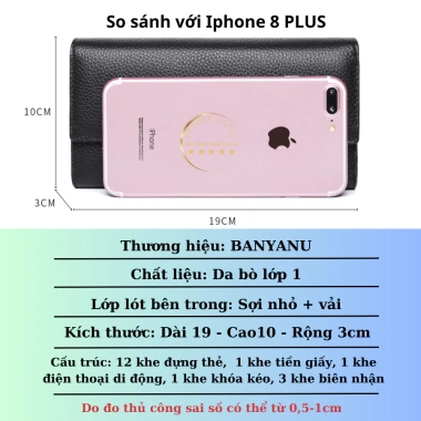 Ví dài nữ cầm tay da bò nắp gập BANYANU - Hộp quà sang trọng, chỉ 328.000₫ 2