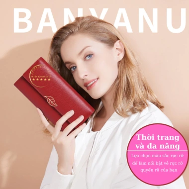 Ví dài nữ cầm tay da bò nắp gập BANYANU - Hộp quà sang trọng, chỉ 328.000₫ 3
