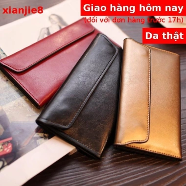 Ví dài nữ da bò lớp đầu, khóa an toàn, thiết kế mỏng thời trang Châu Âu Mỹ - 259.663₫