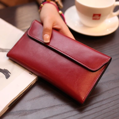 Ví dài nữ da bò lớp đầu, khóa an toàn, thiết kế mỏng thời trang Châu Âu Mỹ - 259.663₫