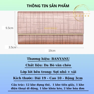 Ví dài nữ lắp gập da bò BANYANU cao cấp, cầm tay sang trọng, hộp quà sinh nhật 2