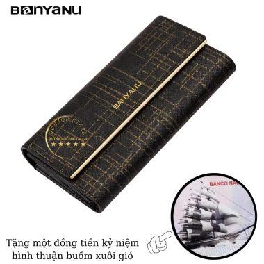 Ví dài nữ lắp gập da bò BANYANU cao cấp, cầm tay sang trọng, hộp quà sinh nhật 10