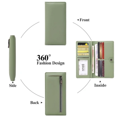 Ví dài RFID nữ PU sang trọng, ngăn tiền xu và thẻ, giảm giá 18.5k 5