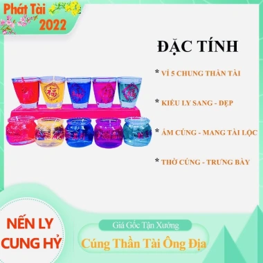 Vỉ Đèn Cầy Ly Hồ Lô 5 Chung Ngũ Sắc Cúng Ông Địa Thần Tài - Nến Ly Cung Hỷ Giá 60.300 VND