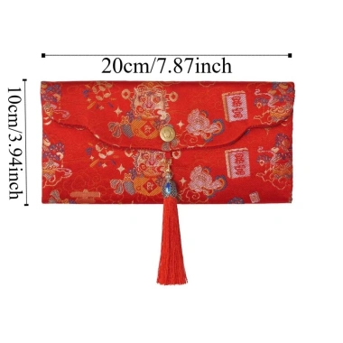 Ví đỏ Tết Nguyên Đán SJJL - Túi tiền trẻ em thêu thổ cẩm polyester, quà tặng Thần tài mùa xuân, giảm còn 140,140₫