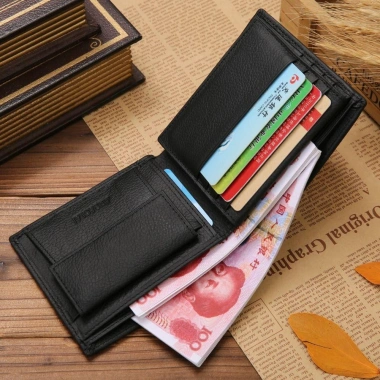 Ví đựng tiền xu HOMEIN da thật nam màu trơn, hộp thẻ gấp chống trộm, cổ điển 5