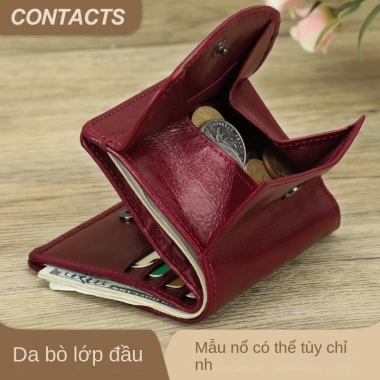 Ví mini da bò thật BEE GEE VNU1.036 - Đựng tiền, thẻ, xu, móc khóa chống thấm nước