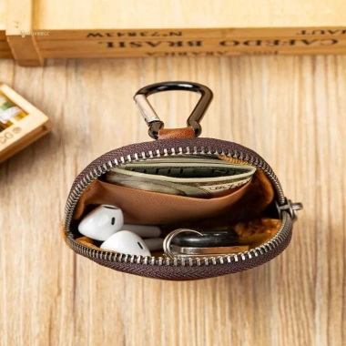 Ví Mini Da Thật MUQV Retro Dây Kéo, Túi Tiền Xu & Tai Nghe Bò, Thiết Kế Bule - 133k