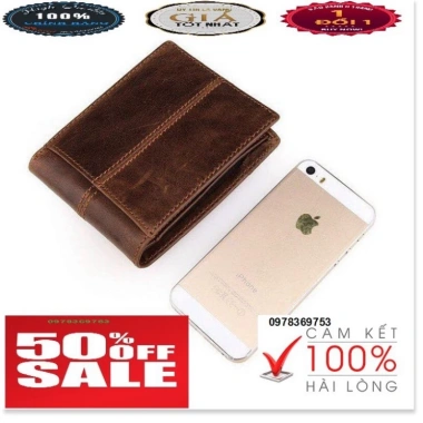 Ví nam da bò xịn 100% - Thiết kế thời trang, bền bỉ, giảm giá chỉ 899.500₫