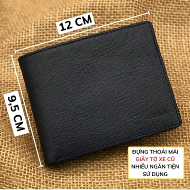 Ví nam khắc tên da bò thật Saffiano LIDAN bóp ngang hộp vintage thiệp đẹp quà tặng