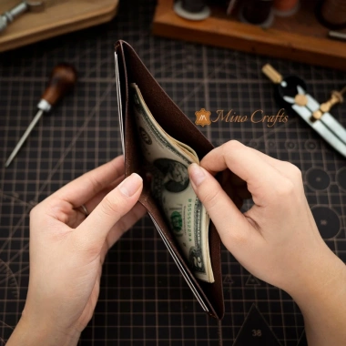 Ví nam tối giản da bò nhập khẩu Mino Crafts – Thủ công sang trọng, giảm giá 450k 3