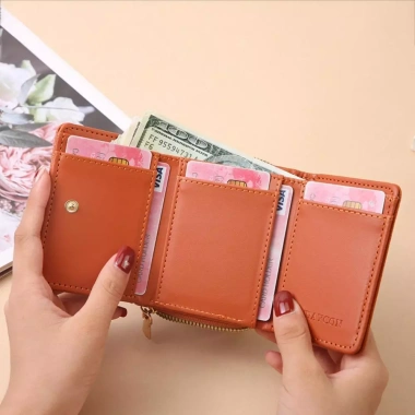 Ví ngắn nữ da PU thời trang 3 ngăn thẻ, khóa kéo, cầm tay vuông, chất lượng cao 3 Ví ngắn nữ da PU thời trang 3 ngăn thẻ, khóa kéo, cầm tay vuông, chất lượng cao 3