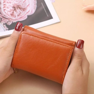 Ví ngắn nữ da PU thời trang 3 ngăn thẻ, khóa kéo, cầm tay vuông, chất lượng cao