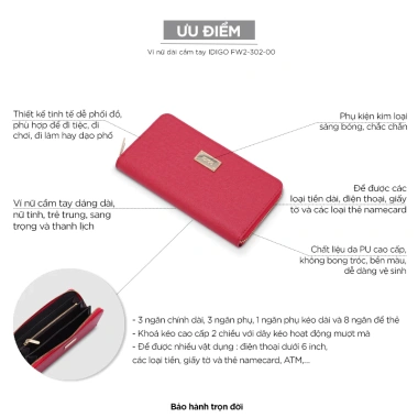Ví Nữ Dài Cầm Tay Cao Cấp IDIGO FW2-302-00 Da PU Sang Trọng, Đa Năng Văn Phòng