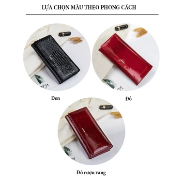 Ví nữ dài cầm tay da bò thật EDSEL cao cấp, nhiều ngăn đựng tiền, thẻ ATM, điện thoại - 550.000₫