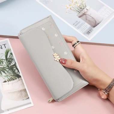 Ví nữ dài Hàn Quốc mới, họa tiết hoa dễ thương, có ngăn thẻ - Giá 279.823₫