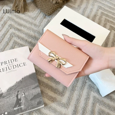 Ví Nữ Gập Lại Di Động Ngắn Tiền Xu - Nơ Dễ Thương, Túi Ly Hợp Da, Đựng Thẻ SBS 4