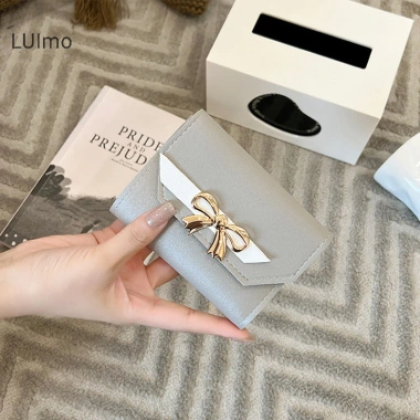 Ví Nữ Gập Lại Di Động Ngắn Tiền Xu - Nơ Dễ Thương, Túi Ly Hợp Da, Đựng Thẻ SBS 9