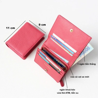 Ví Nữ Gấp Mini PINK OHARA Da Bò Thật - Giá chỉ 650.000, giảm mạnh so với 825.500 2