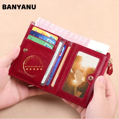 Ví nữ mini da bò gập đựng tiền BANYANU cao cấp, đầy màu, có hộp quà, giảm còn 239k 2