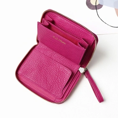 Ví Nữ Mini Khóa Zip Pink Ohara Da Bò Ngăn Tiền Thẳng, Giá 520k Giảm Đặc Biệt
