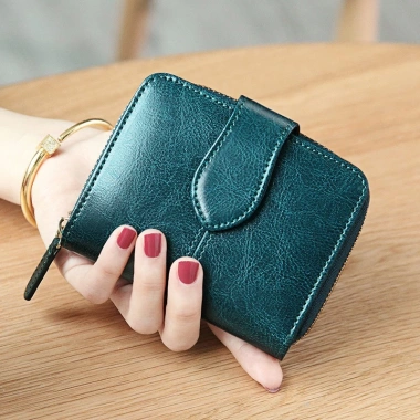 Ví Nữ Ngắn Da Bò Sáp Dầu Bóng Đẹp, Dây Kéo Khóa An Toàn, Nhỏ Gọn Trọng – Banyanu 2
