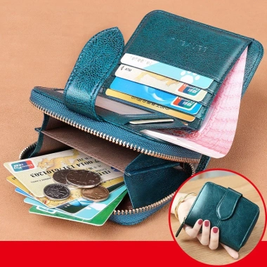 Ví Nữ Ngắn Da Bò Sáp Dầu Bóng Đẹp, Dây Kéo Khóa An Toàn, Nhỏ Gọn Trọng – Banyanu 3