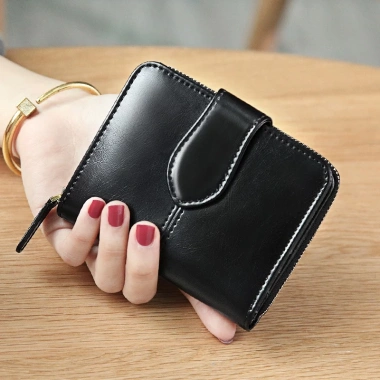Ví Nữ Ngắn Da Bò Sáp Dầu Bóng Đẹp, Dây Kéo Khóa An Toàn, Nhỏ Gọn Trọng – Banyanu 5