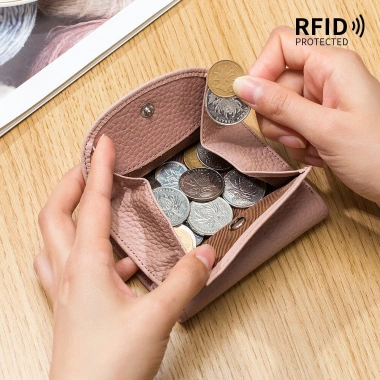 Ví nữ phong cách Nhật Bản da thật Bifold siêu mỏng RFID, mini đựng thẻ da bò 2