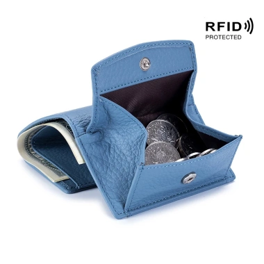 Ví nữ phong cách Nhật Bản da thật Bifold siêu mỏng RFID, mini đựng thẻ da bò 3