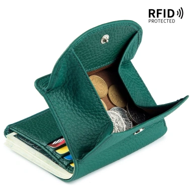 Ví nữ phong cách Nhật Bản da thật Bifold siêu mỏng RFID, mini đựng thẻ da bò 5