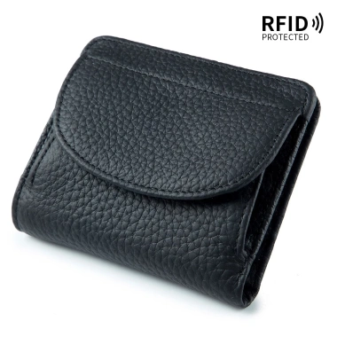 Ví nữ phong cách Nhật Bản da thật Bifold siêu mỏng RFID, mini đựng thẻ da bò 8