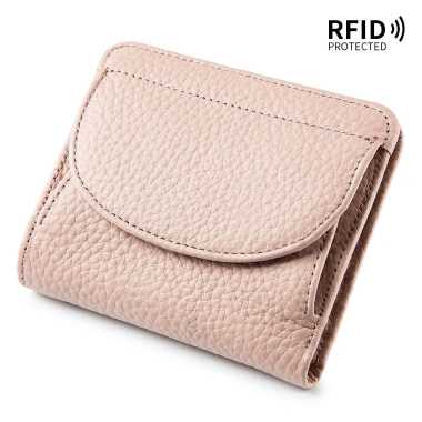 Ví nữ phong cách Nhật Bản da thật Bifold siêu mỏng RFID, mini đựng thẻ da bò 10