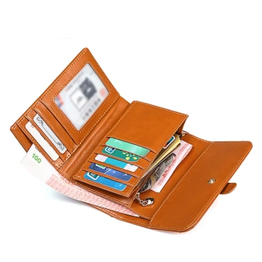 Ví RFID Da Thật Nữ Gấp Ngắn Đa Năng Chặn Thẻ Tiền Sáp Dầu - Giá 340.200₫ 4