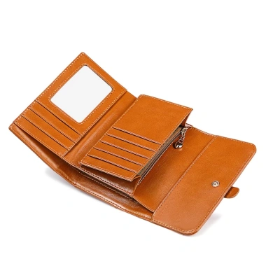 Ví RFID Da Thật Nữ Gấp Ngắn Đa Năng Chặn Thẻ Tiền Sáp Dầu - Giá 340.200₫ 5