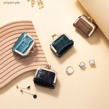 Ví SEIZ6O Kiss Lock da cá sấu, túi trang sức vuông màu trơn, túi bông tai - 185.760₫