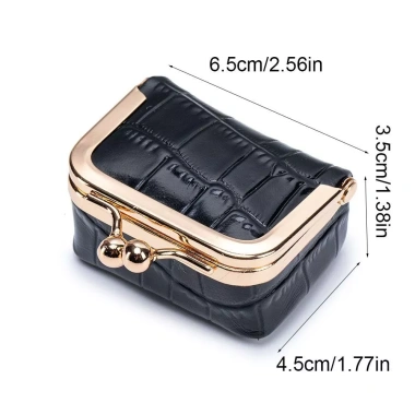 Ví SEIZ6O Kiss Lock da cá sấu, túi trang sức vuông màu trơn, túi bông tai - 185.760₫